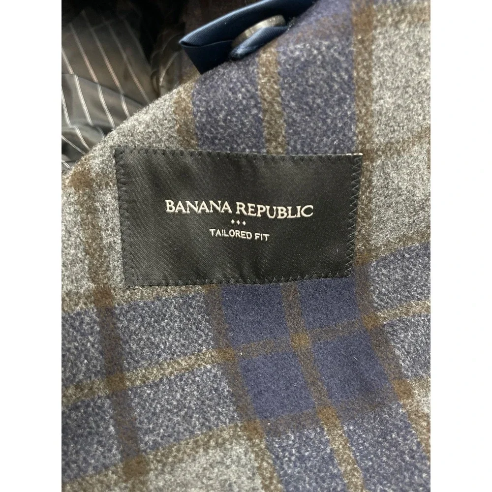 Banana Republic Blazer Mens 42 Plaid Wool Blend Tailored Fit Unlined
